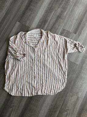 Aerie Go Big Oversized Shirt Brown Stripes Women’s Sz M Beach Flowy Summer